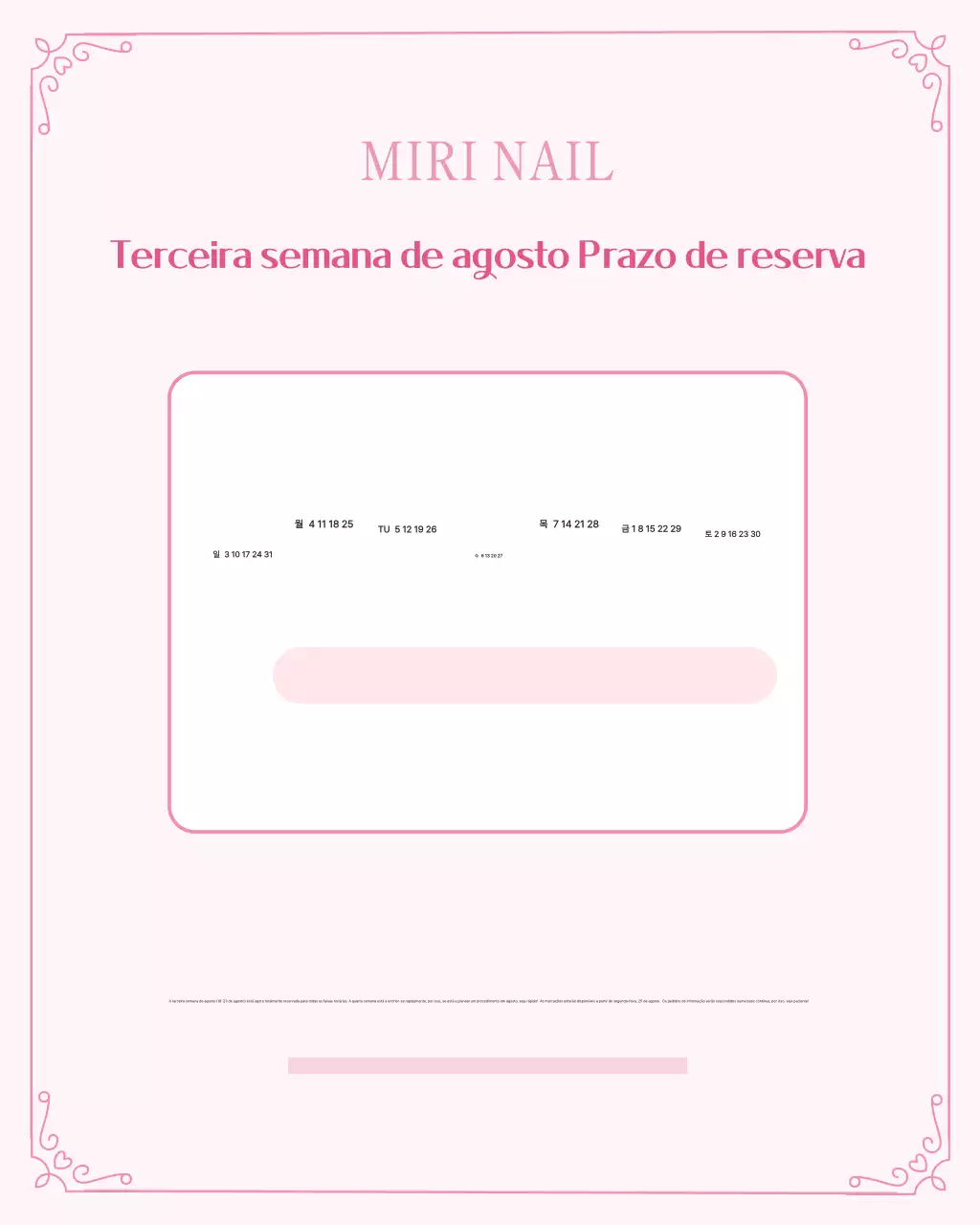 Aviso do Guia de Reserva Pink Clean