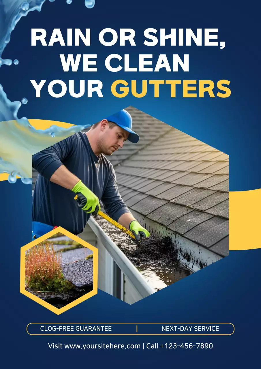 Blue Modern Gutter Cleaning Advertisement Poster