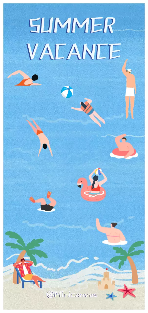 하늘색 팝 여름 휴가 포스터