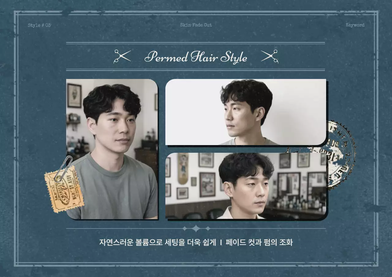 남색의 빈티지한 바버샵 헤어스타일 가이드북 모음