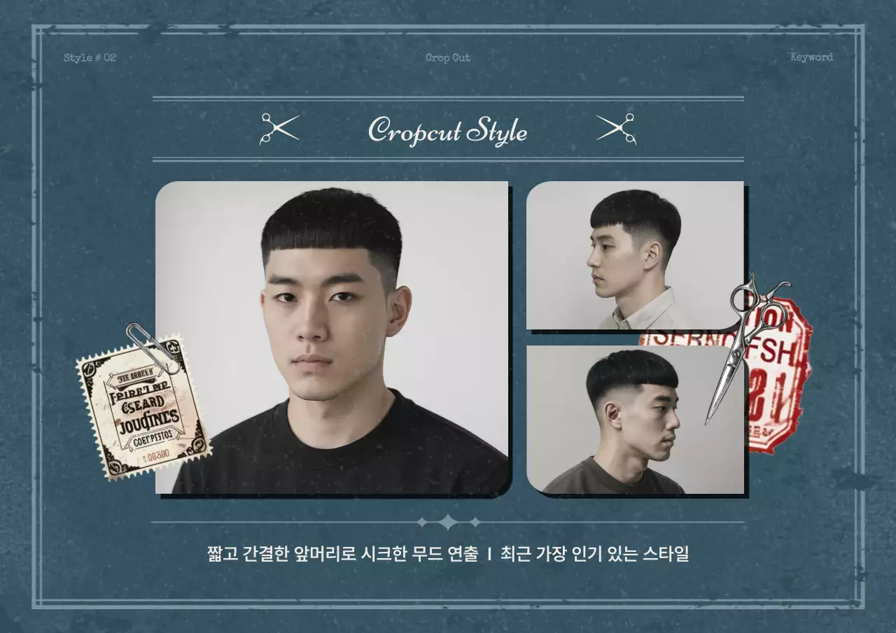 남색의 빈티지한 바버샵 헤어스타일 가이드북 모음