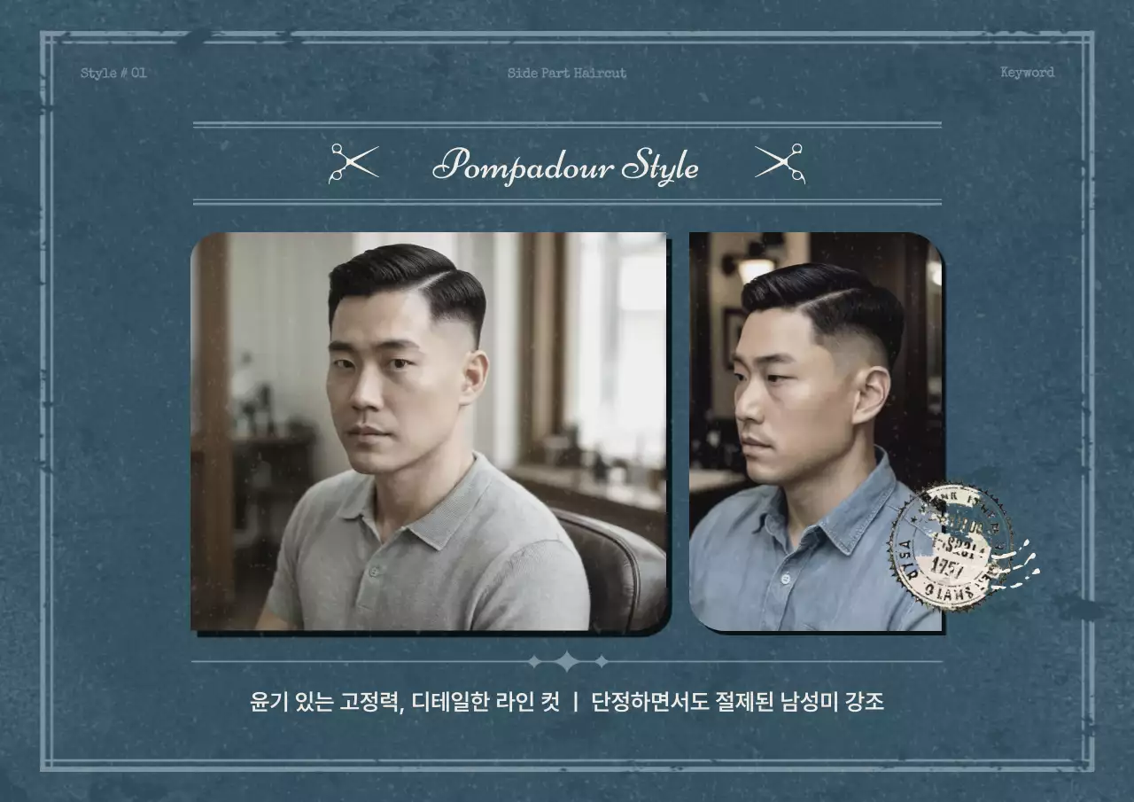 남색의 빈티지한 바버샵 헤어스타일 가이드북 모음