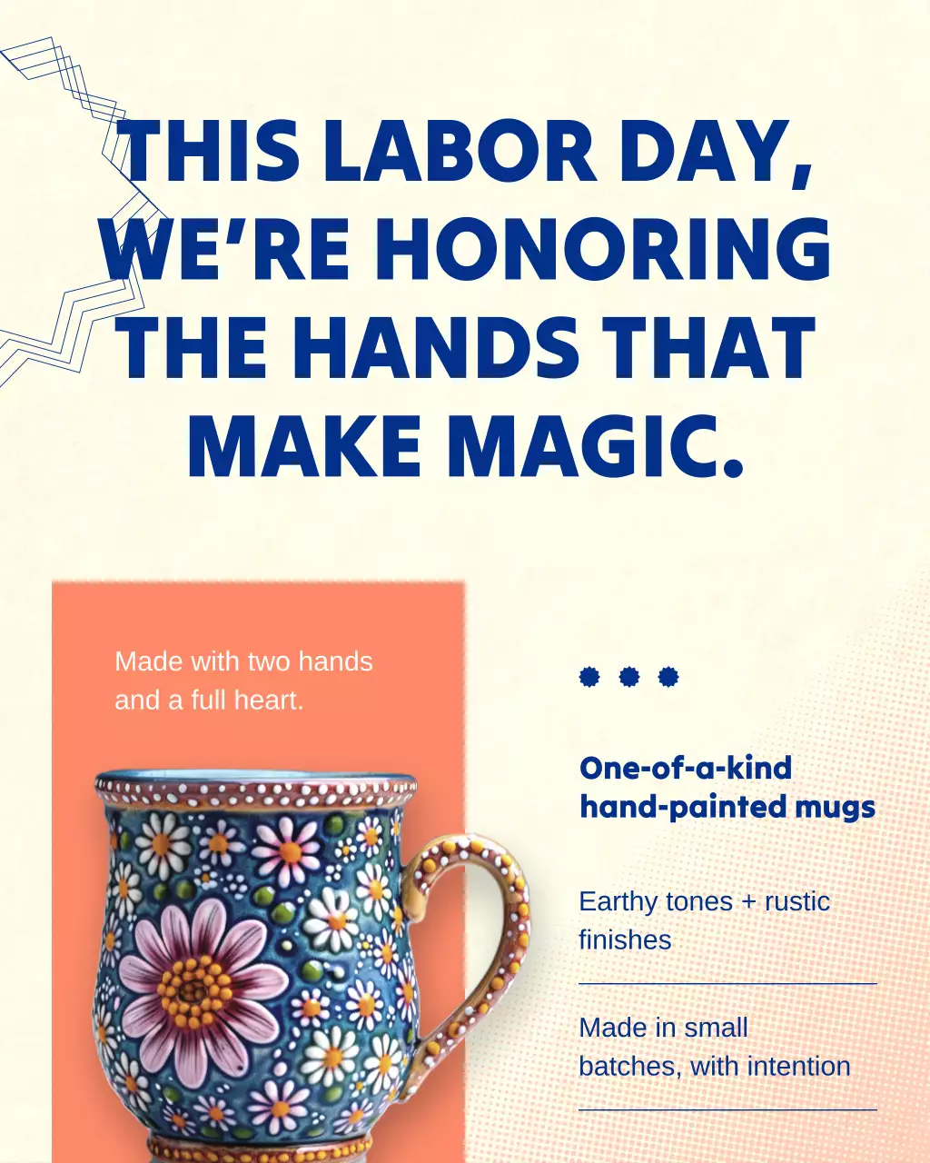 Bài đăng trên Instagram về sản phẩm thủ công Ngày Lao động tự nhiên màu be và xanh lam