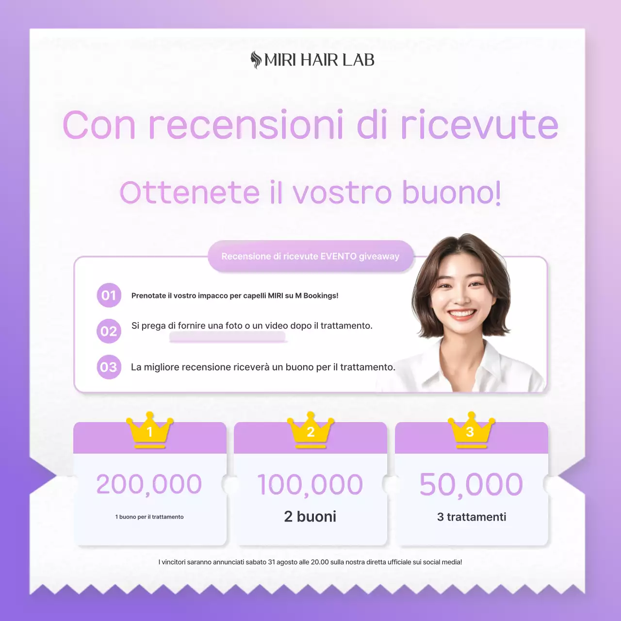 Promozione di un evento di un salone di bellezza alla moda color lavanda