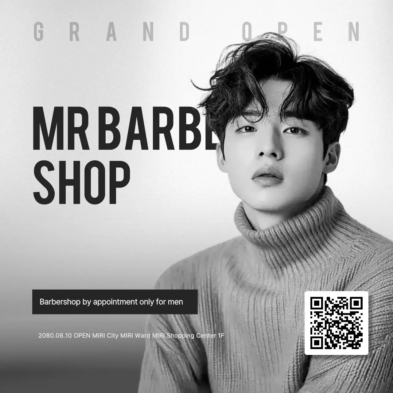 Inauguração de barbearia moderna em preto e branco