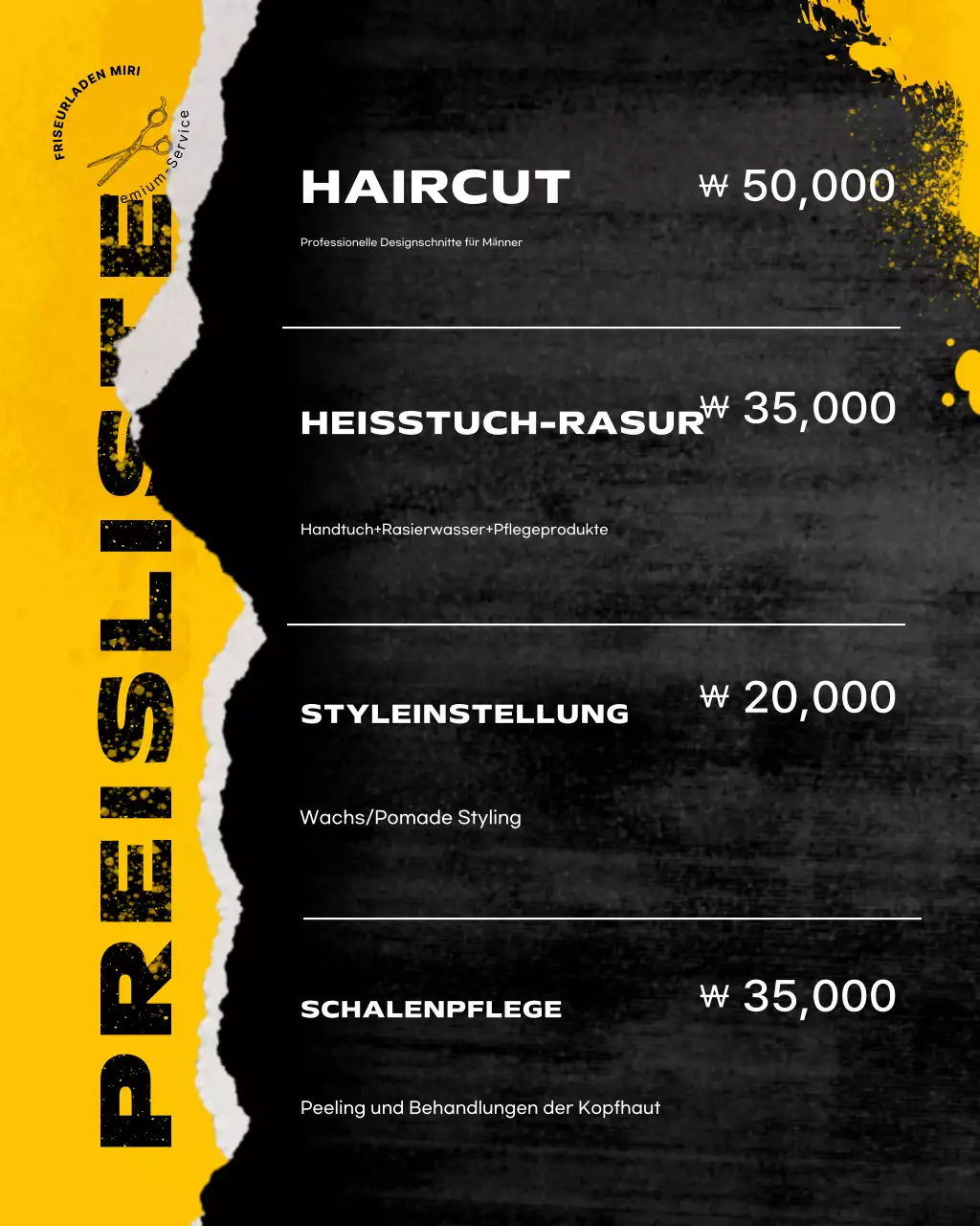 Gelbe moderne Barbershop-Werbung