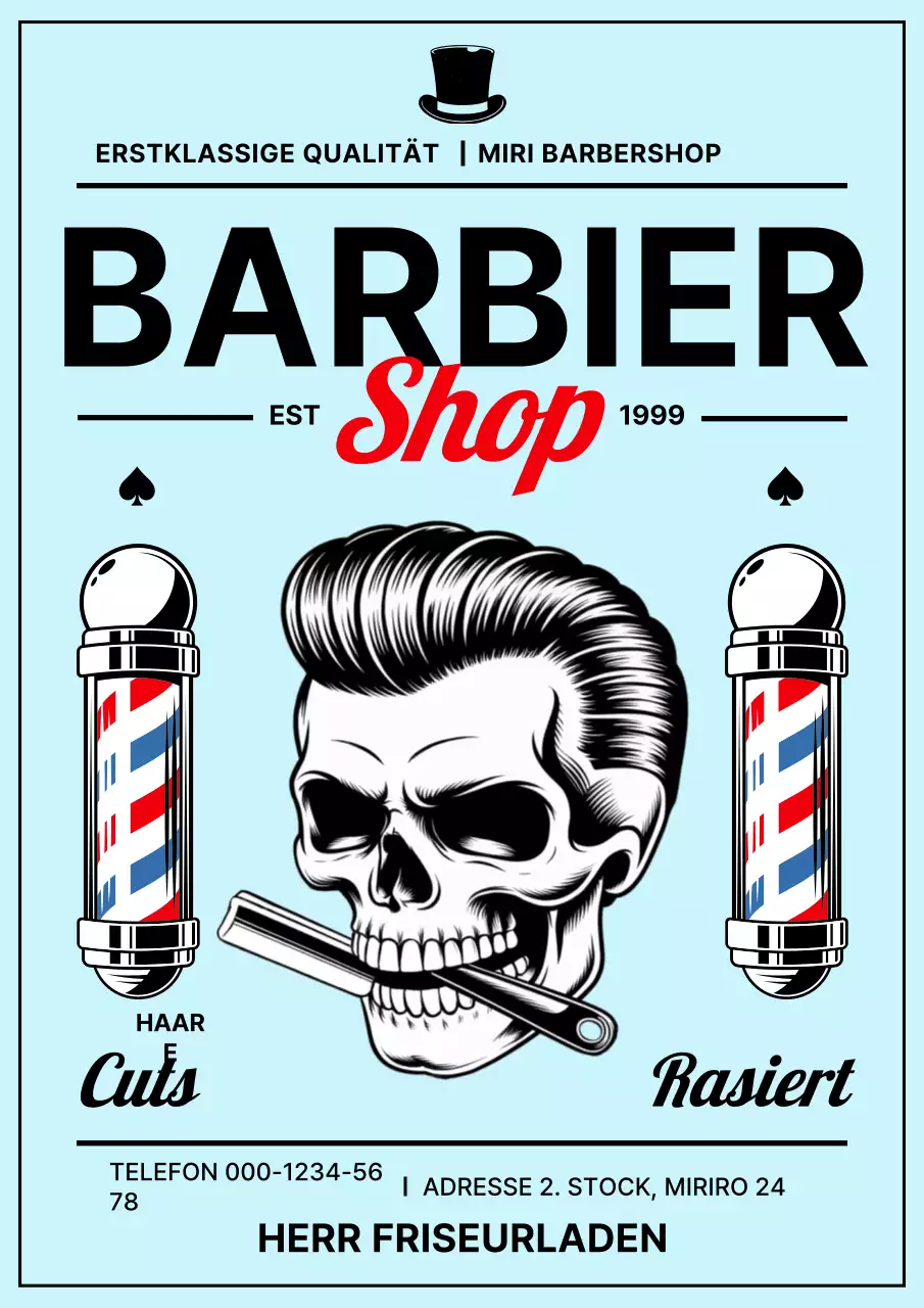 Himmelblaue Vintage Barber Shop Werbung
