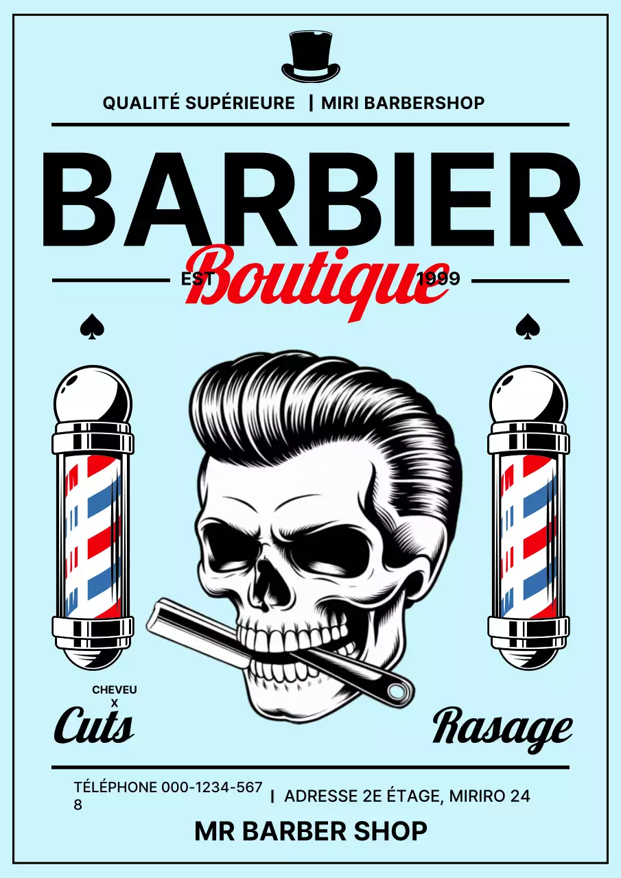 Publicité vintage de salon de coiffure bleu ciel