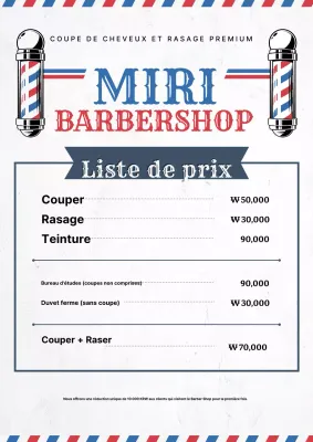 Liste de prix du salon de coiffure vintage bleu