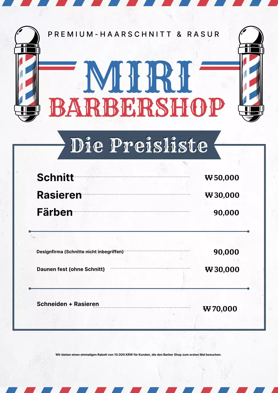 Blaue Vintage Barbershop-Preisliste