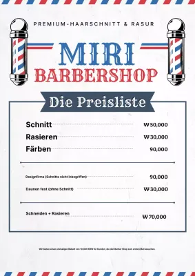 Blaue Vintage Barbershop-Preisliste