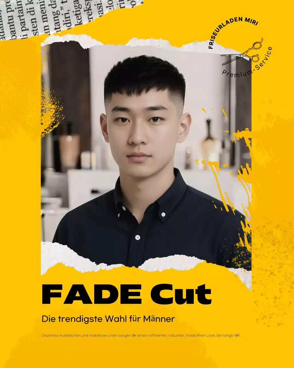 Gelbe moderne Barbershop-Werbung