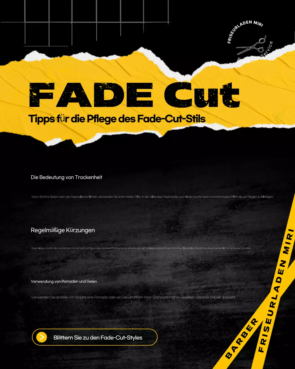 Gelbe moderne Barbershop-Werbung