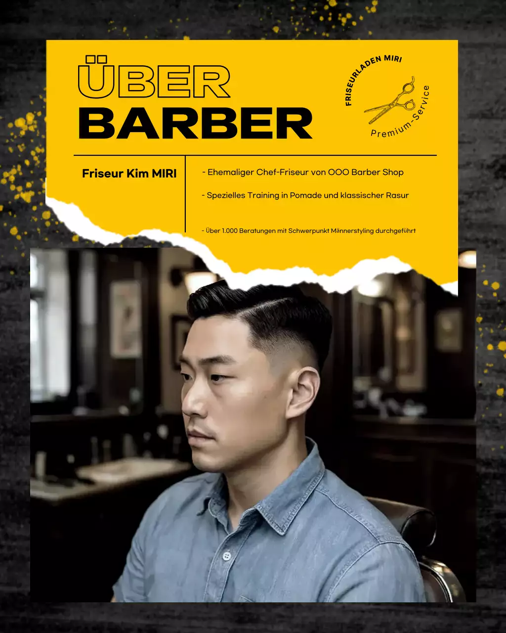 Gelbe moderne Barbershop-Werbung