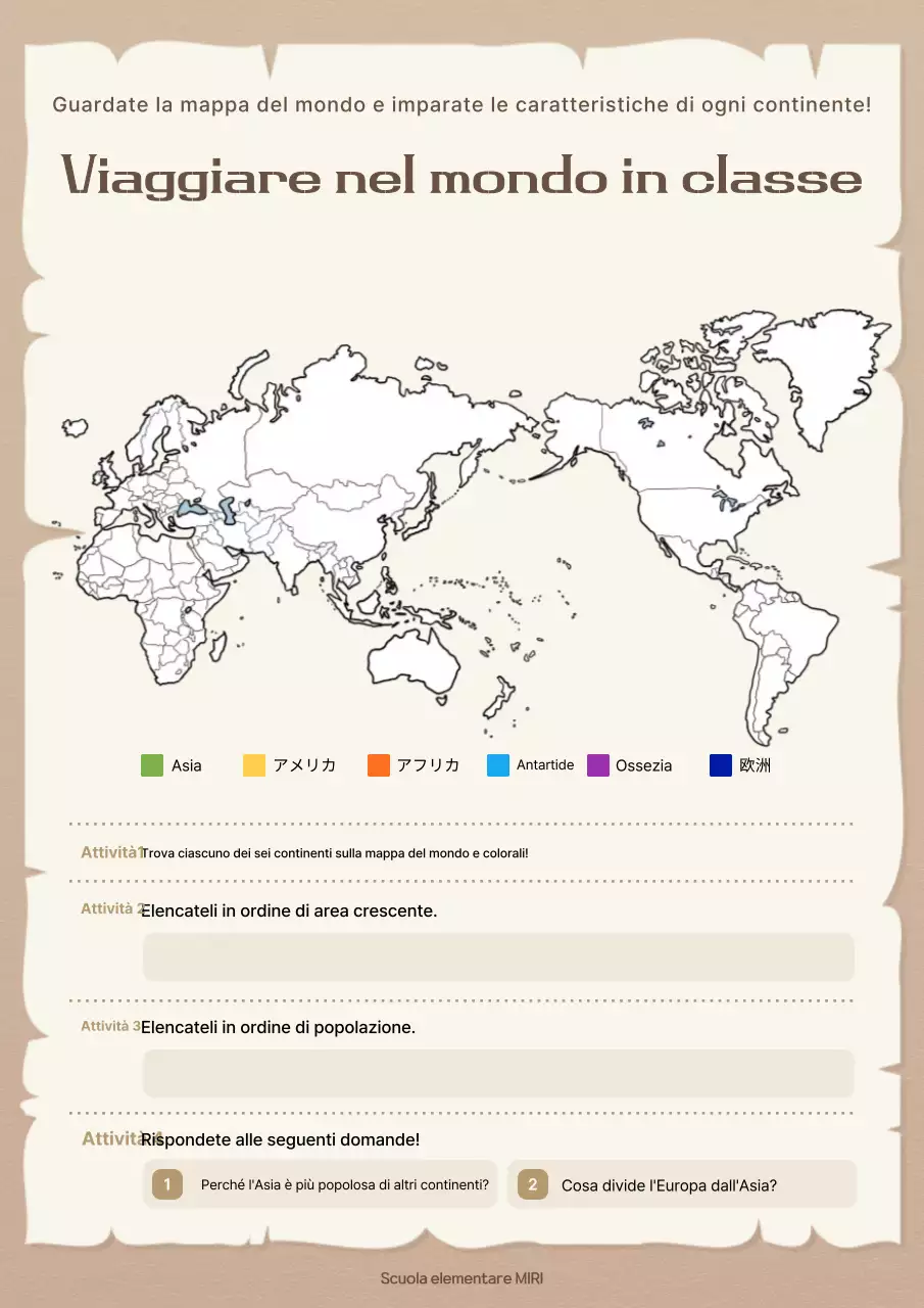 Materiali didattici per la mappa del mondo Beige Education