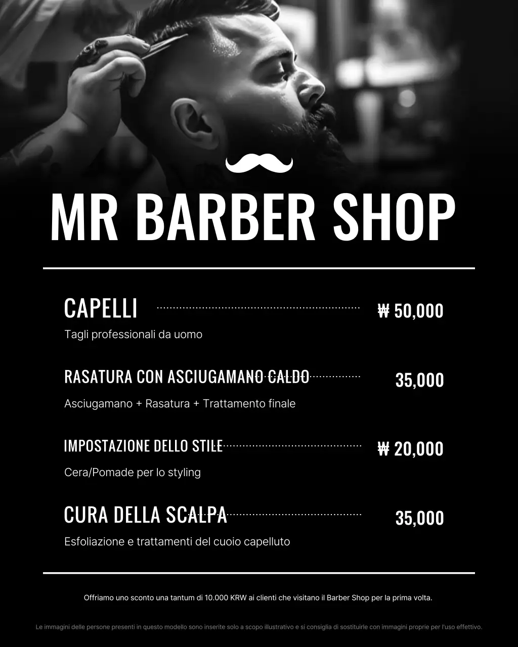 Pubblicità vintage in bianco e nero di un barbiere