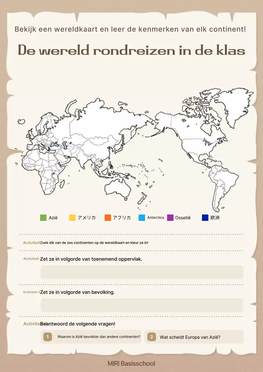 Beige Onderwijs Wereldkaart Educatief Materiaal