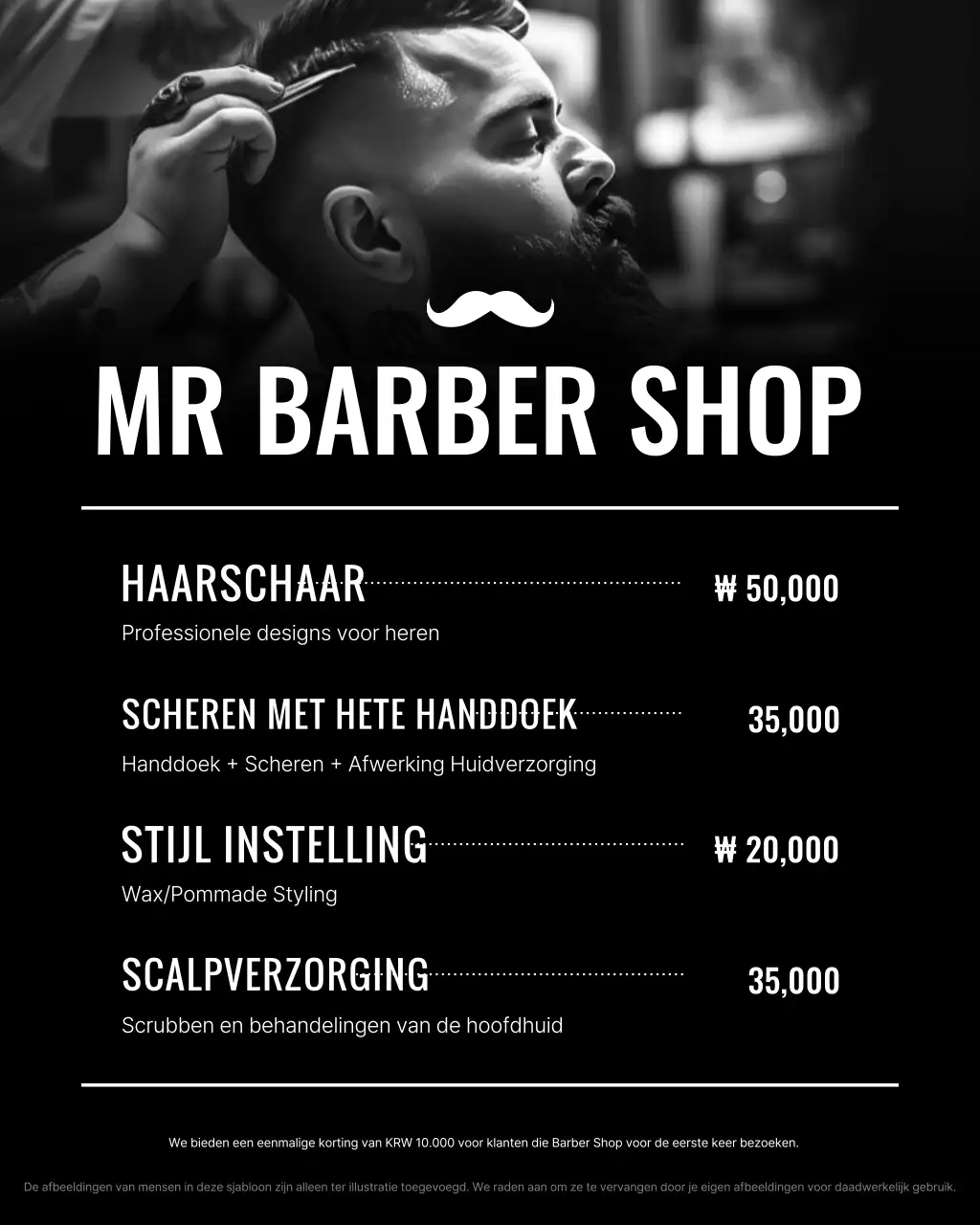 Zwart-witte vintage kapperszaakreclame