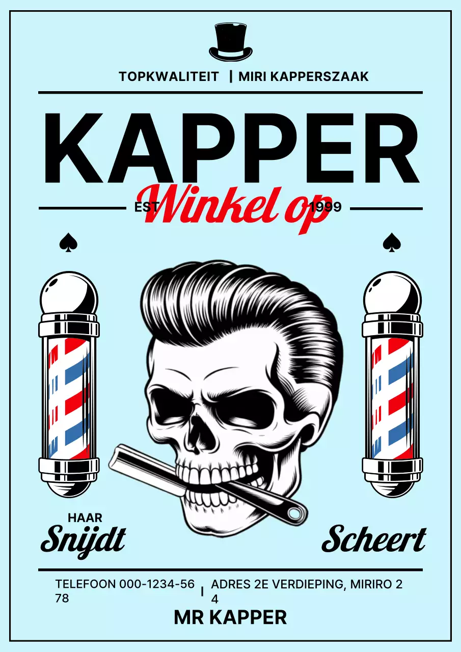 Hemelsblauwe vintage kapperszaakadvertentie