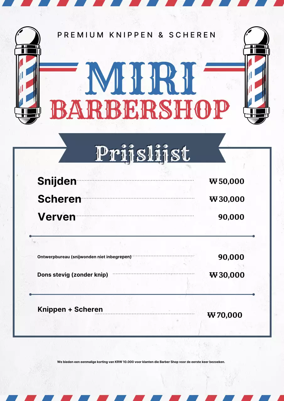 Blauwe Vintage Barbershop Prijslijst