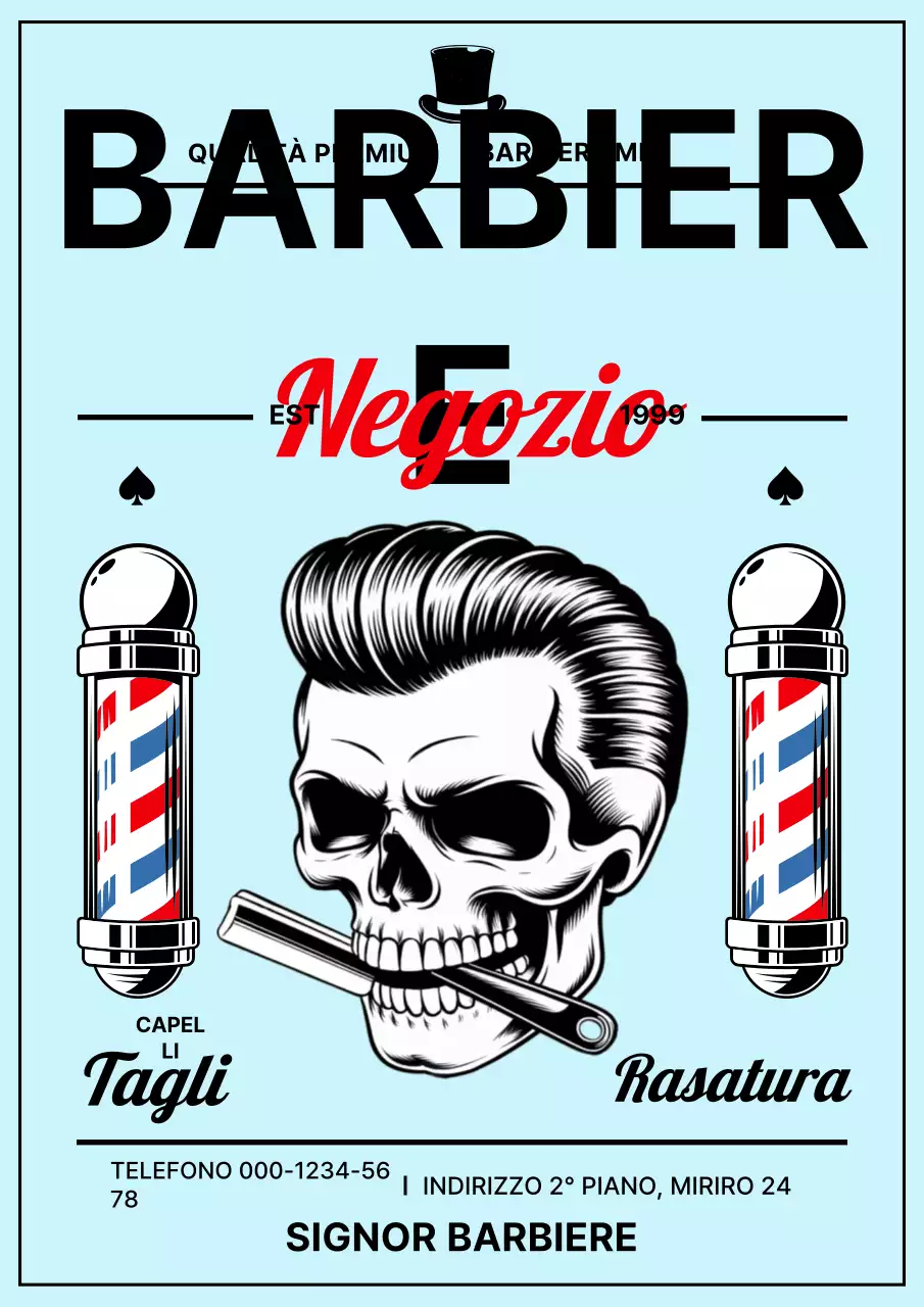 Pubblicità di un barbiere vintage azzurro cielo