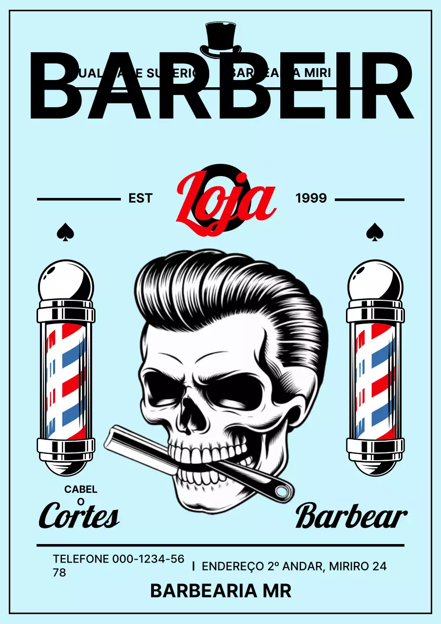 Anúncio de barbearia vintage azul-celeste