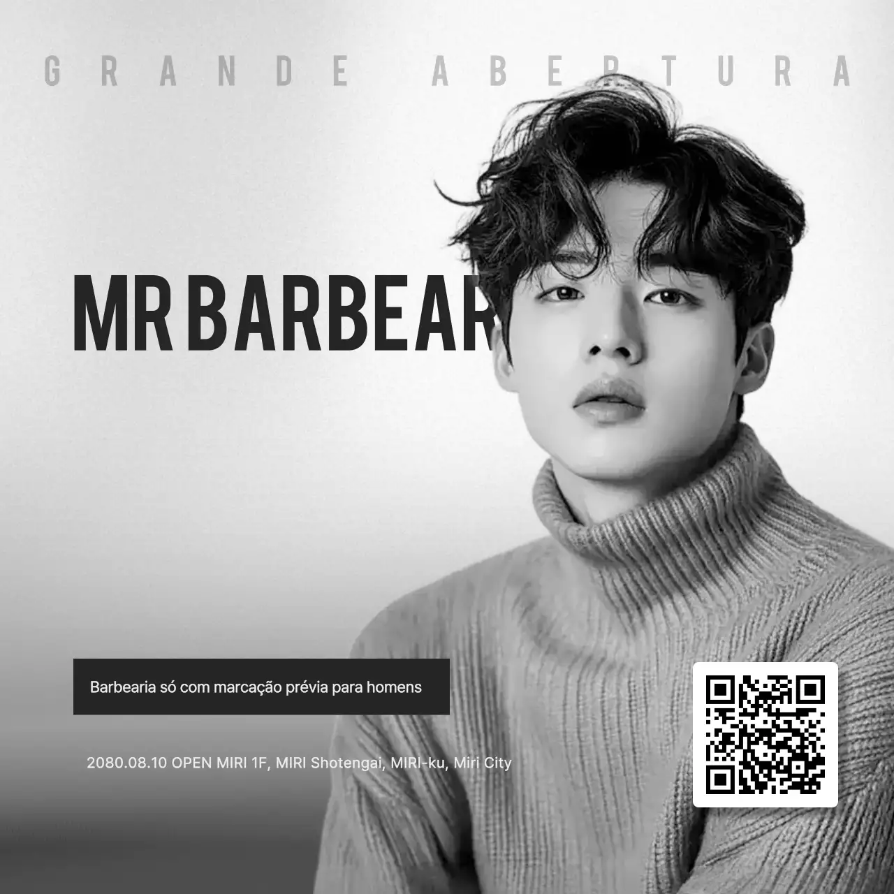 Inauguração de barbearia moderna em preto e branco