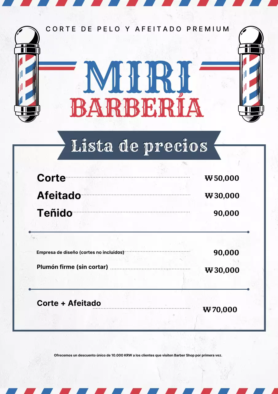Lista de precios de Blue Vintage Barbershop