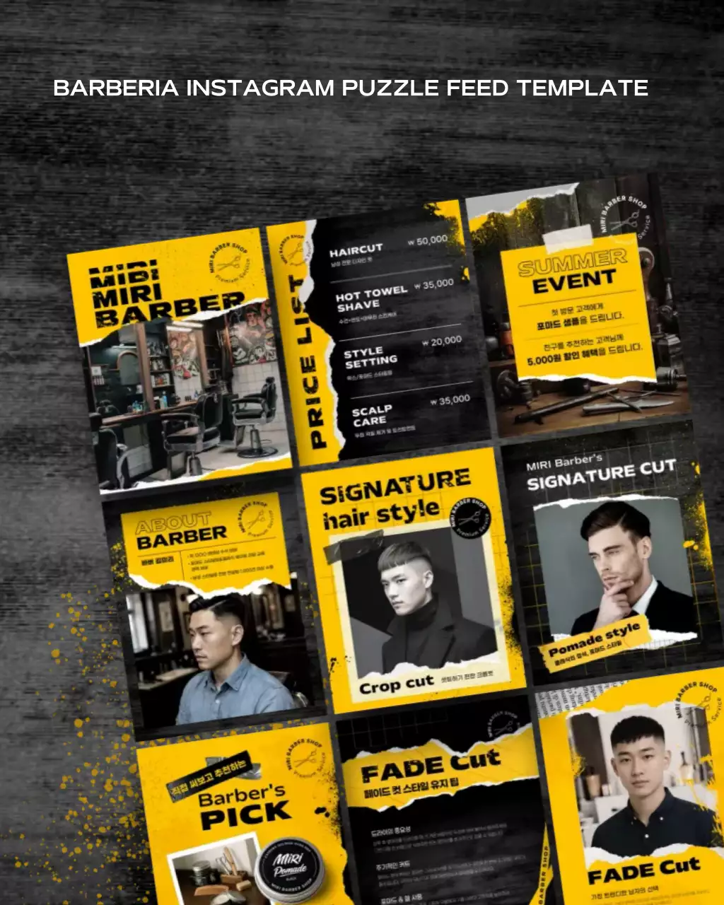 Promoción de barbería moderna amarilla