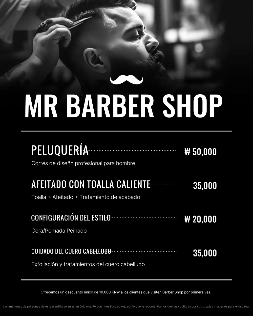 Anuncio vintage de barbería en blanco y negro
