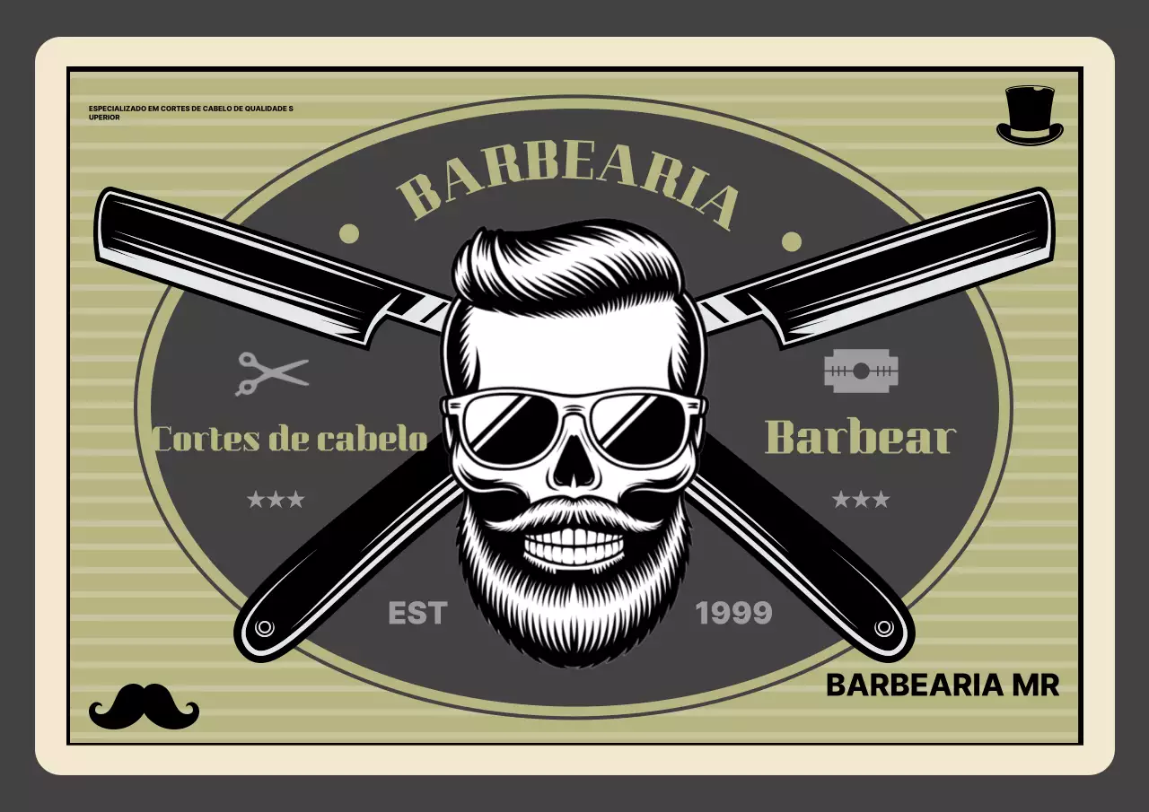Anúncio de barbearia vintage bege