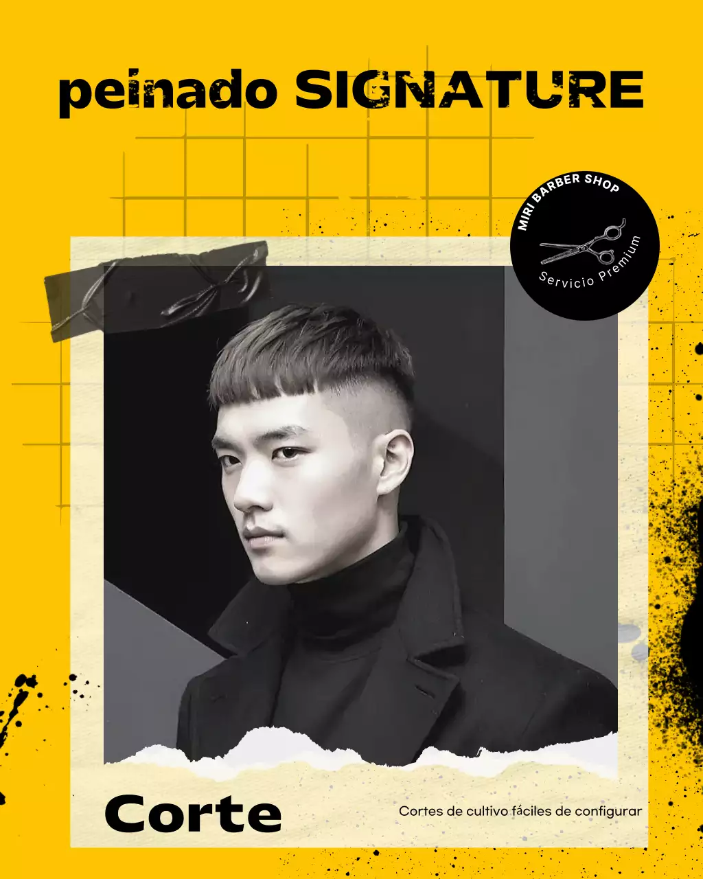 Promoción de barbería moderna amarilla