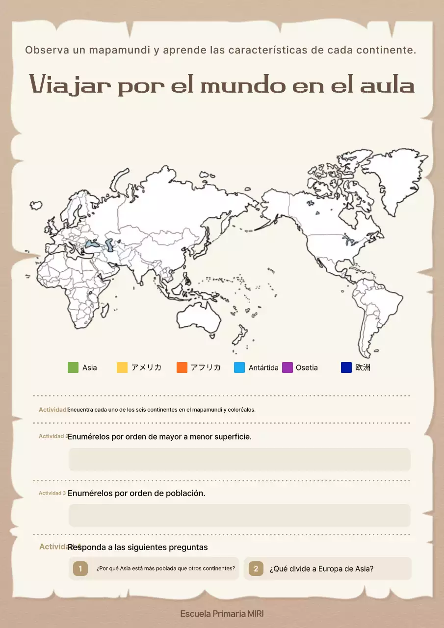 Materiales educativos del mapa mundial de educación beige