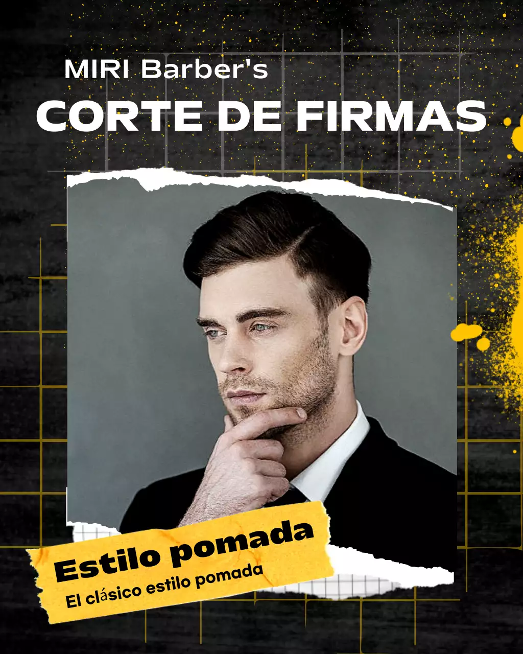 Promoción de barbería moderna amarilla