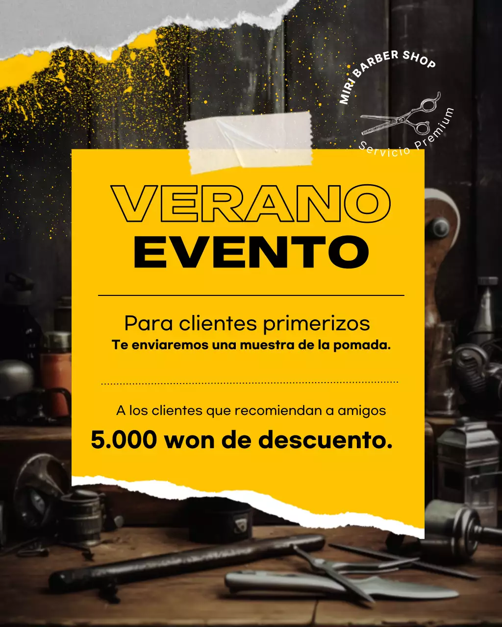 Promoción de barbería moderna amarilla