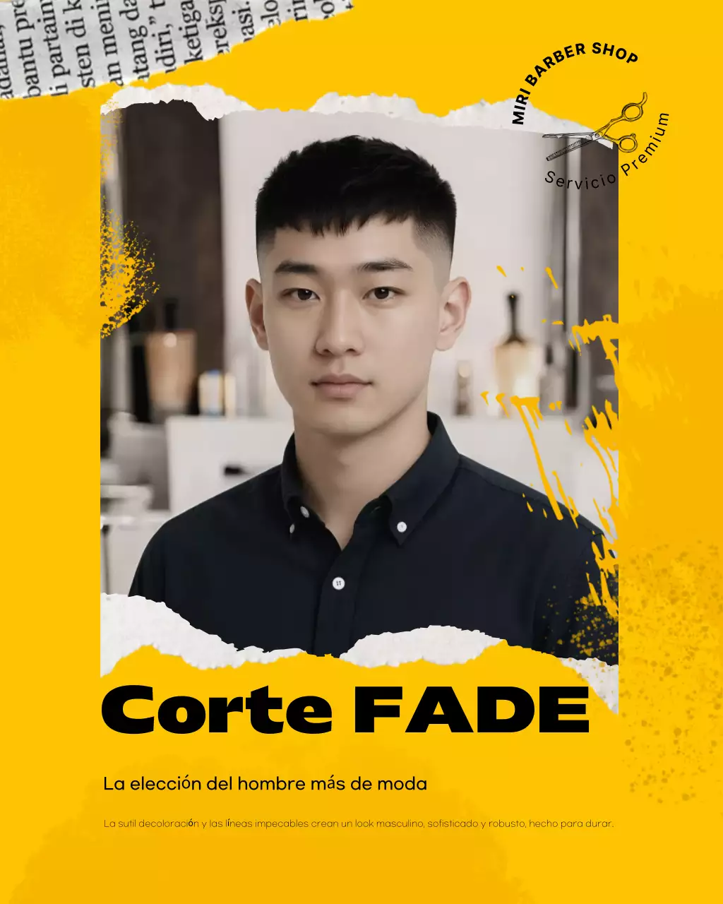 Promoción de barbería moderna amarilla