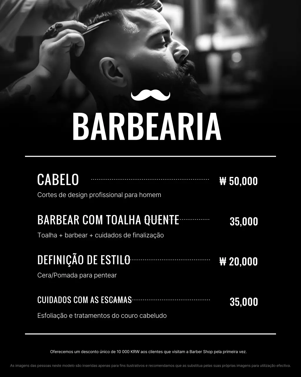 Propaganda de barbearia vintage em preto e branco