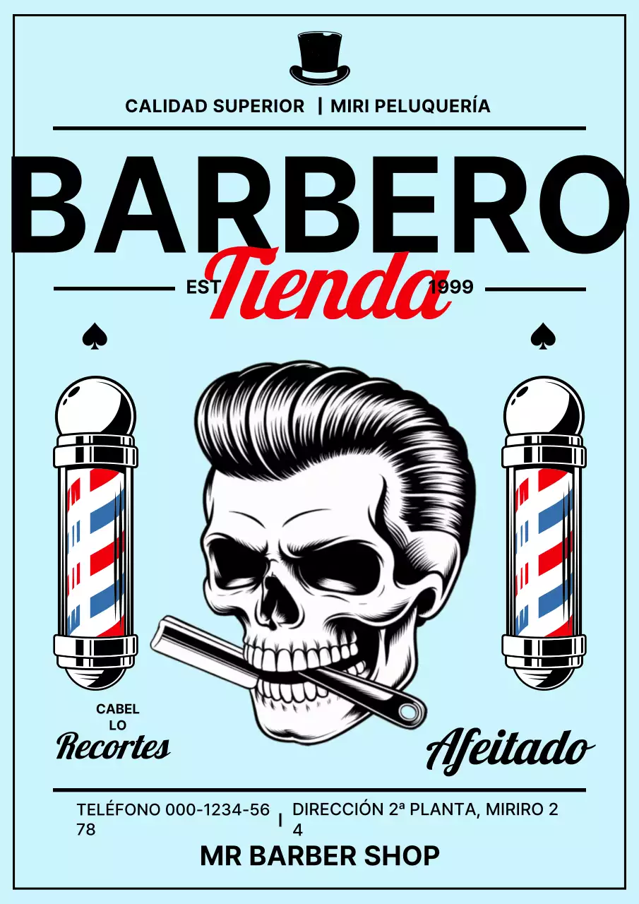 Anuncio de barbería vintage en color azul cielo
