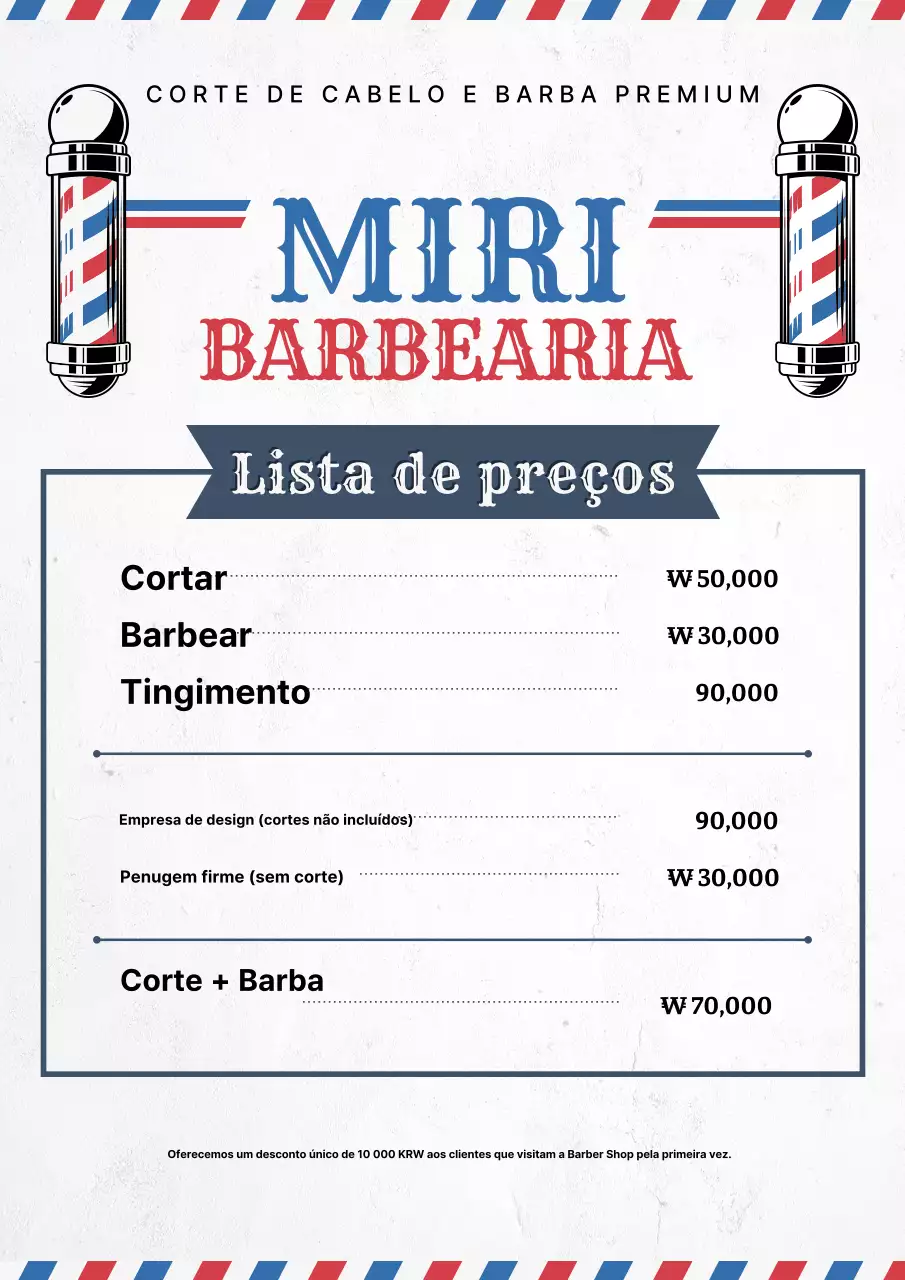 Lista de preços da Blue Vintage Barbershop