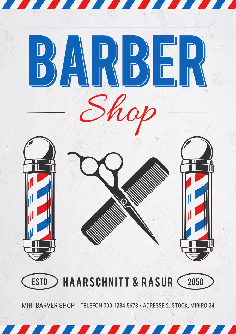 Blaue traditionelle Barbershop-Werbung