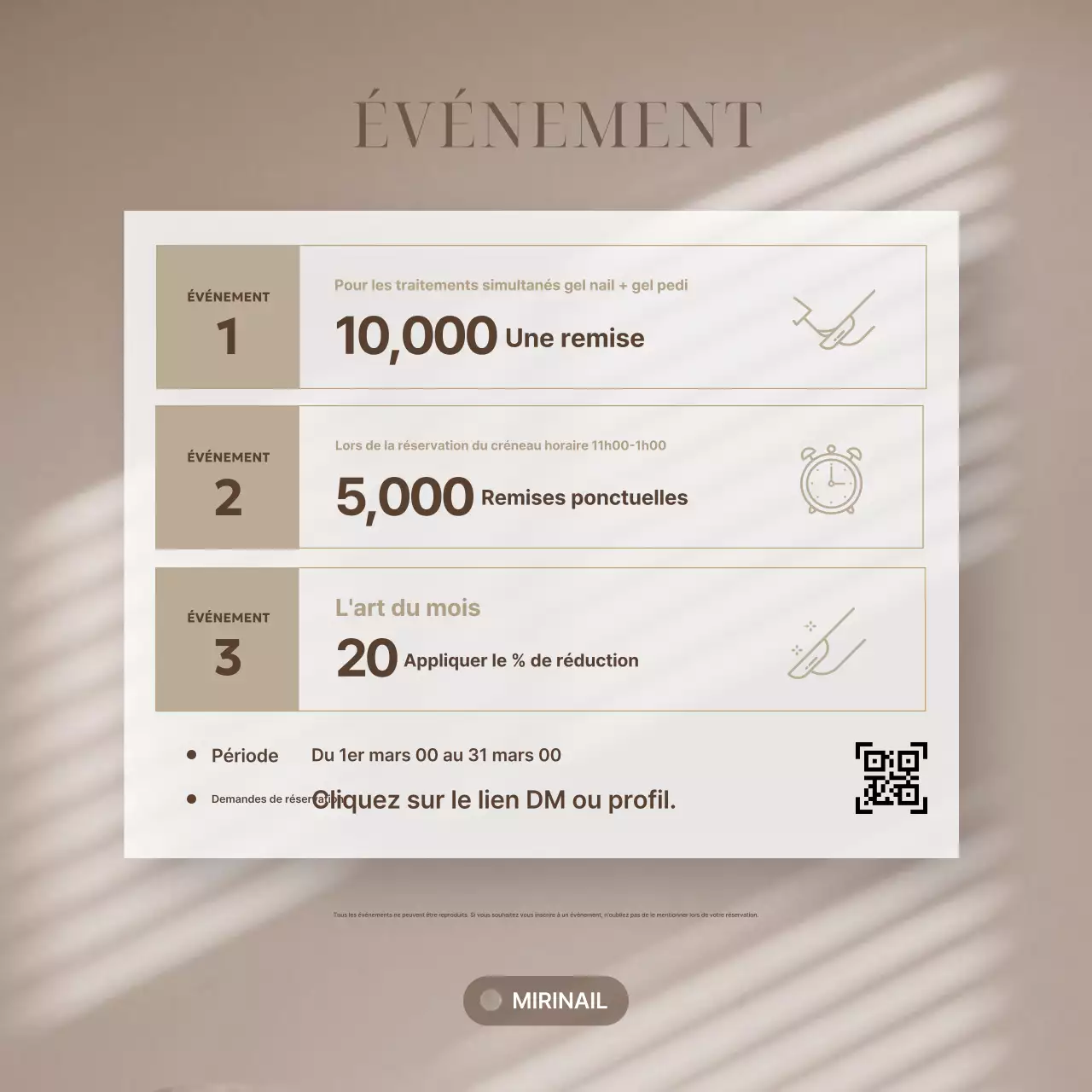 Informations sur l'événement de réduction Beige Clean