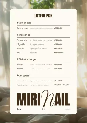 Liste de prix des ongles propres beiges