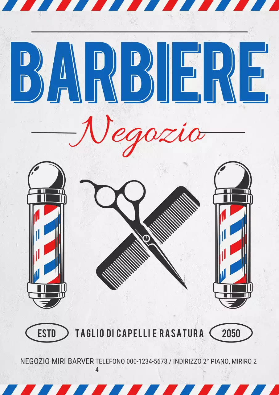 Pubblicità del barbiere tradizionale blu