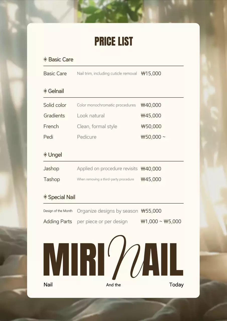 Lista de preços de unhas limpas bege