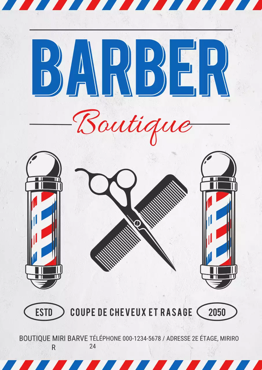 Publicité pour un salon de coiffure traditionnel bleu