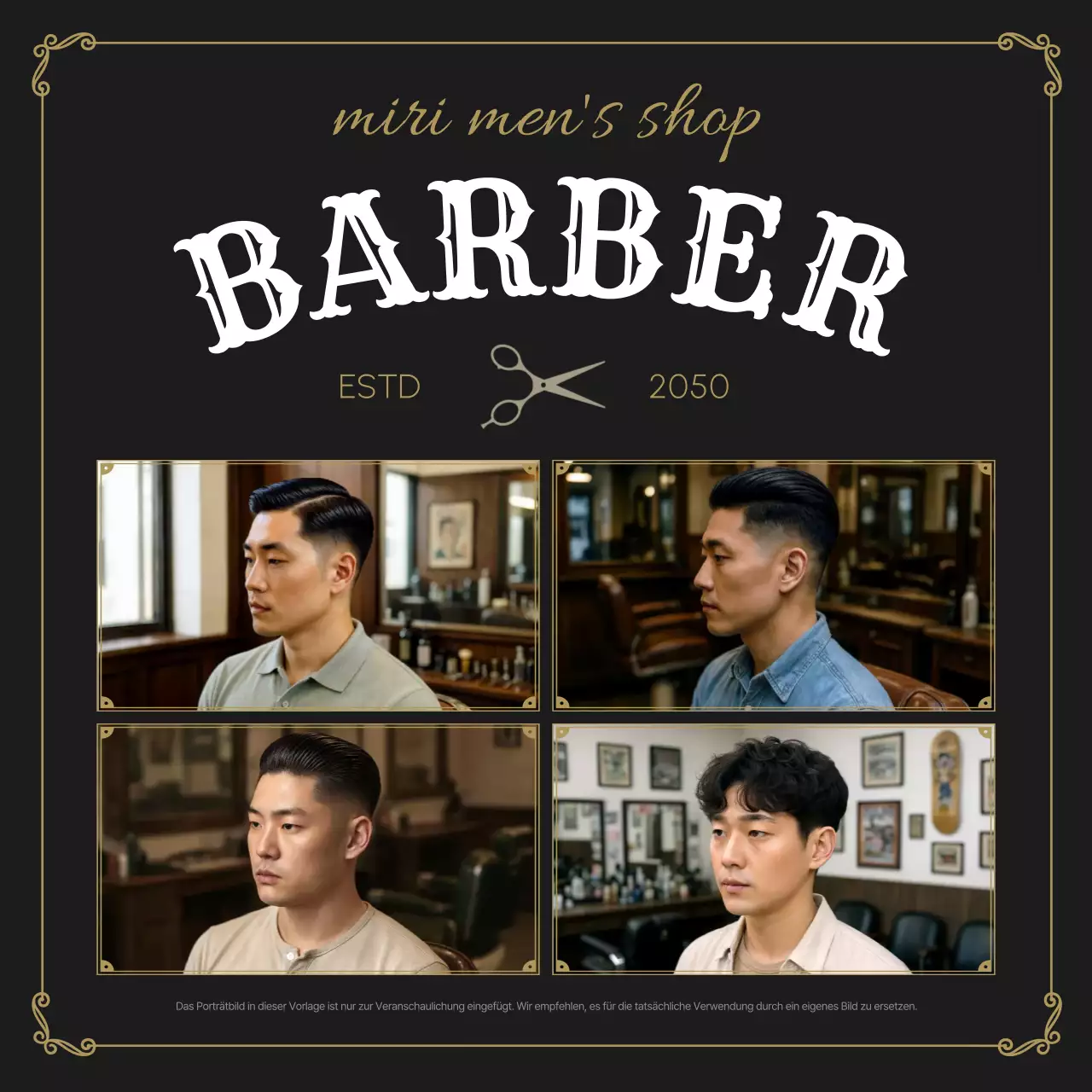 Schwarze Vintage Barbershop-Werbung