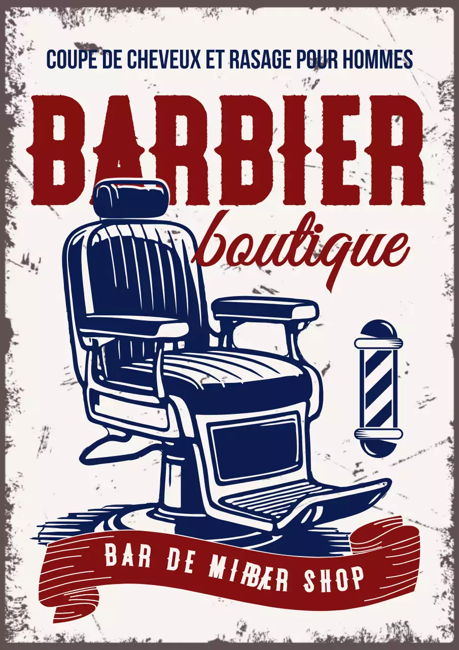 Publicité vintage rouge pour un salon de coiffure