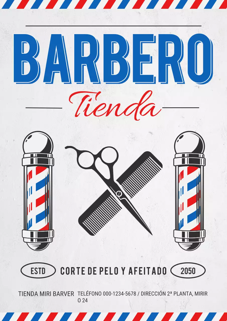 Anuncio de barbería tradicional azul