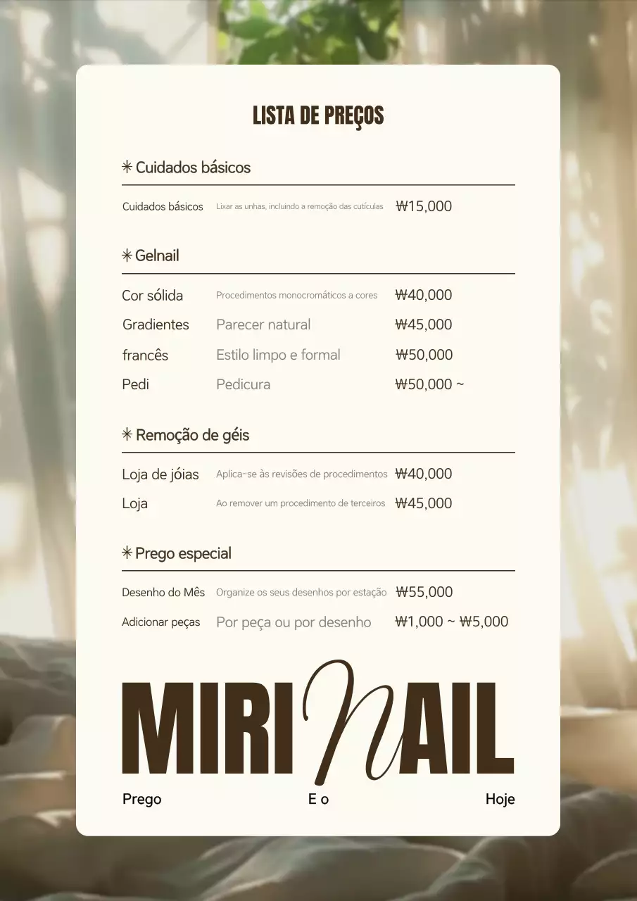 Lista de preços de unhas limpas bege