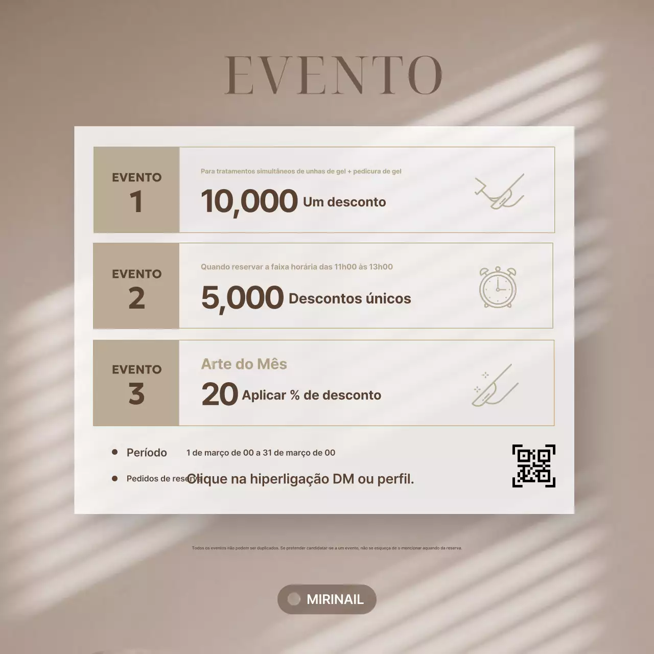 Informações sobre o evento de desconto Bege Clean